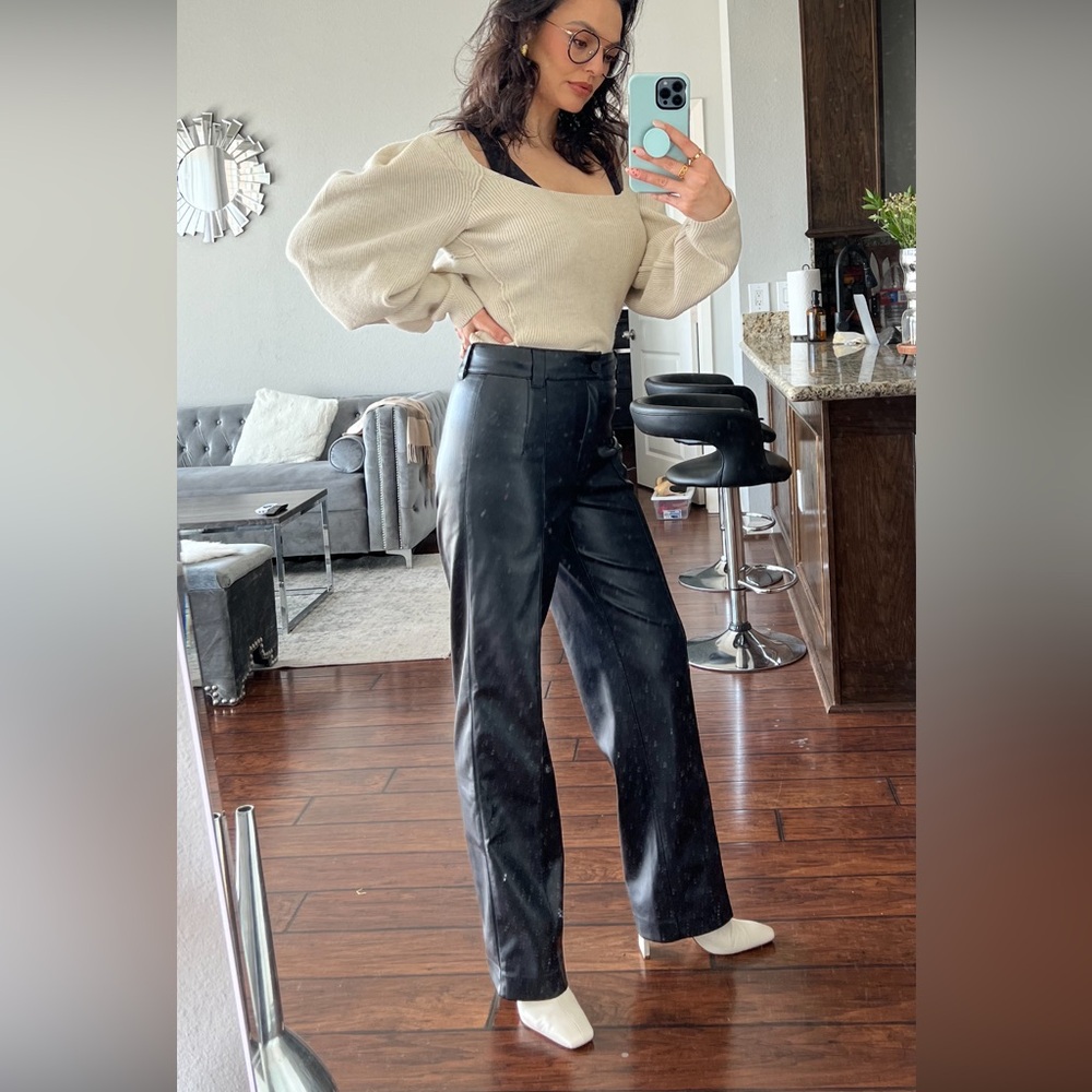 Zara vegan leather straight leg high waisted pants